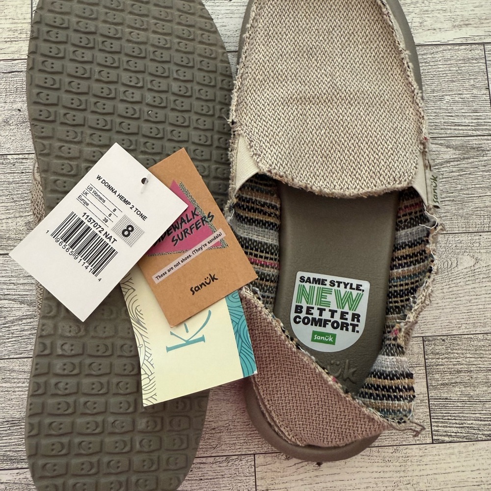 Sanuk Tan and Gray Casual Slip-Ons